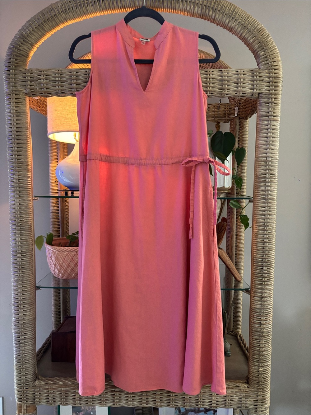 Anne Klein Coral Pink Sleeveless Midi Dress with Side Tie